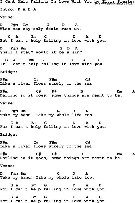 I Can't Help Falling in Love Lyrics by Elvis Presley from the Command Performances: The Essential 60's Masters II album- including song video, artist biography, translations and more: Wise men say only fools rush in But I can't help falling in love with you Shall I stay Would it be a sin ... 
